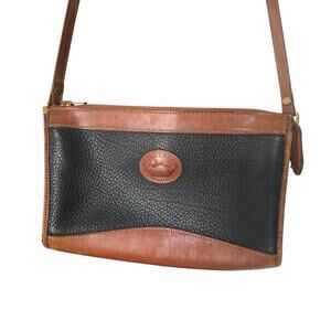 Vintage Dooney and Bourke Womens Crossbody Purse Pebbled Leather Black Brown